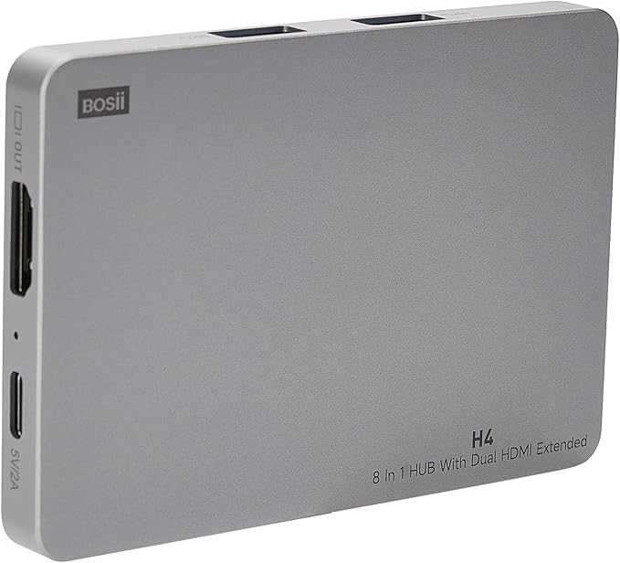 H4 Laptop Screen Extension - 8 in 1 HUB with Dual HDMI Extended, 2 HDMI(4K @60Hz),3 USB A&C 3.0 Ports Hub for Dell/HP/Lenovo