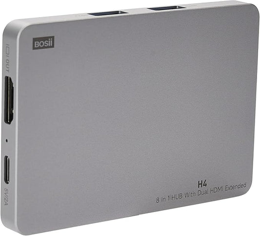 H4 Laptop Screen Extension - 8 in 1 HUB with Dual HDMI Extended, 2 HDMI(4K @60Hz),3 USB A&C 3.0 Ports Hub for Dell/HP/Lenovo