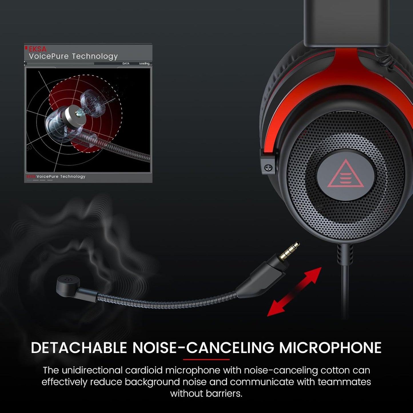 EKSA E900 Gaming Headset with Microphone - PC Headset with Detachable Noise Canceling Mic, 3D Surround Sound, Wired Headphone for PS4, PS5, Xbox, Computer, Laptop, Switch, Handheld (3.5MM Jack)