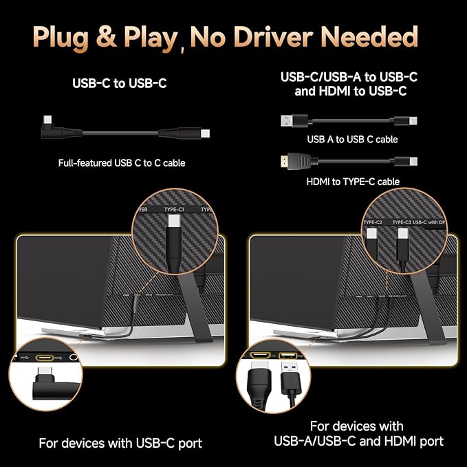 15.3" Laptop Screen Extender, Ultra-thin Portable Monitor FHD 1080P IPS, Dual Screen Extra Travel Monitor for Laptops 13-17" with USB-C/HDMI Port, Plug & Play for Windows/Mac/Android/Switch/PS