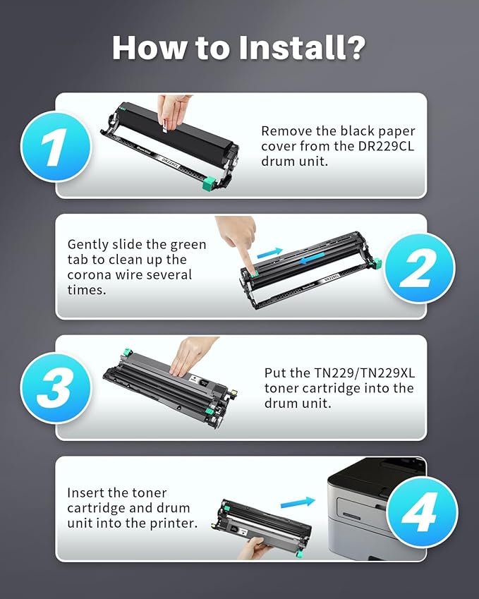 INK4U DR-229CL Drum Unit Compatible Replacement for Brother DR-229CL DR229 Drum Unit for BrotherHL-L3220CDW HL-L3280CDW MFC-L3720CDW MFC-L3780CDW HL-L3300CDW HL-L3295CDW MFC-L8395CD Printer, 4 Pack