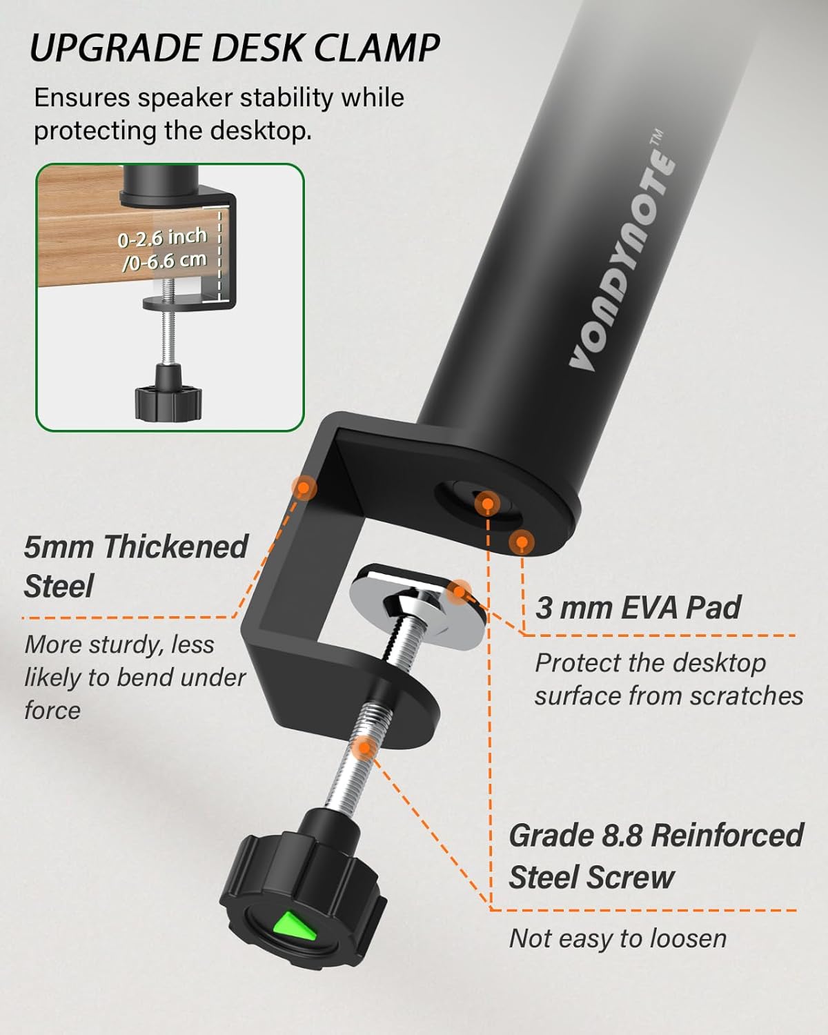 Set of 2 Dual Side Clamping Studio Monitor Stands Short Desktop Clamp Speaker Stands Height Adjustable Extendable Top Plate Mounted by Screws
