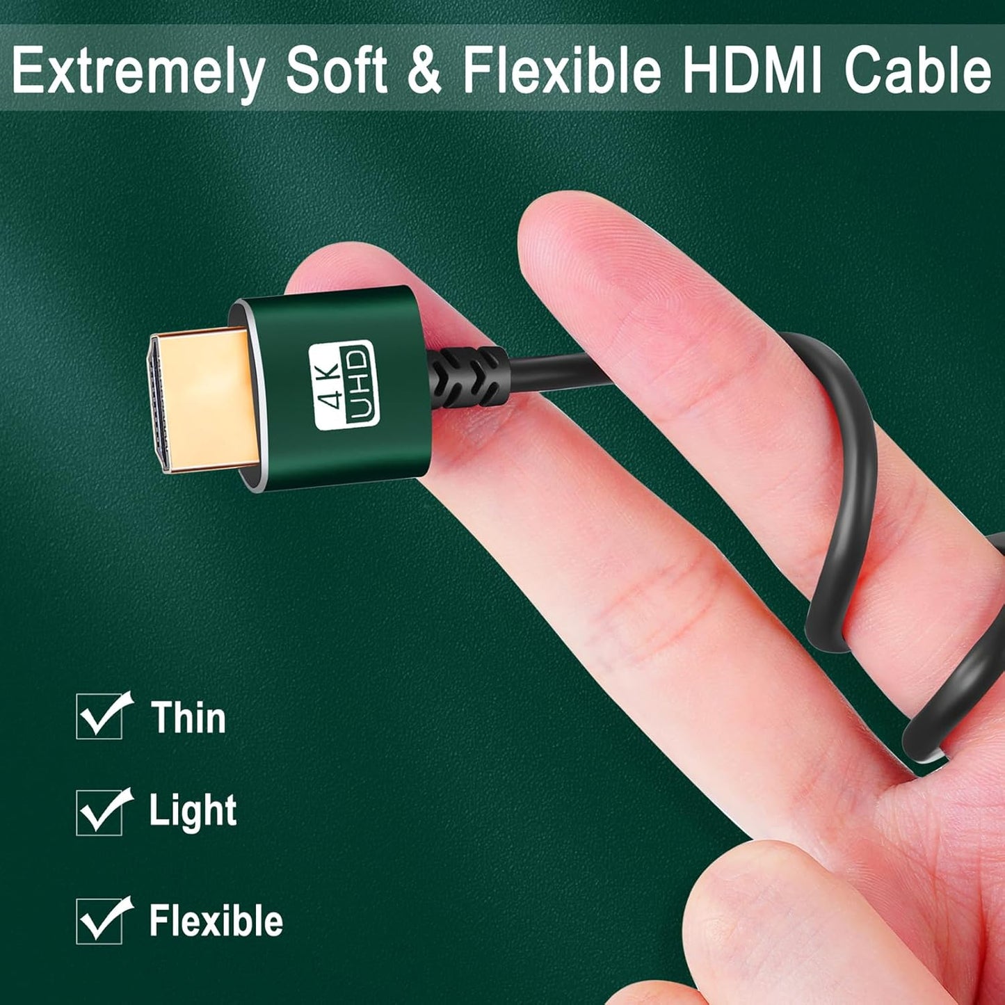 Thin HDMI to HDMI Cable 1FT 2 Pack, Ultra Slim & Flexible HDMI Cord Supports High Speed 4K@60Hz 18gbps 2160p 1080p