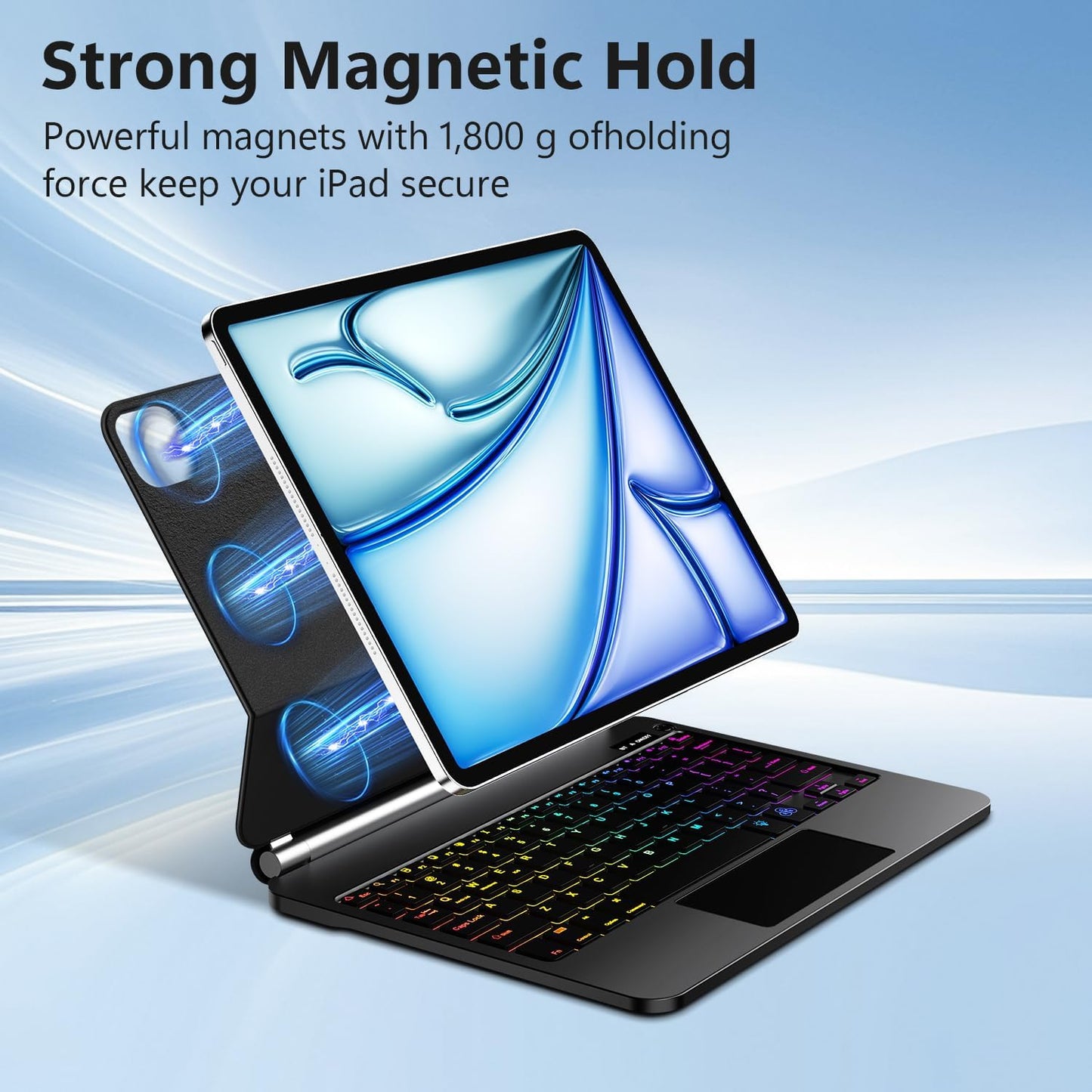 Keyboard Case for iPad Air 13 inch,iPad Pro 12.9 inch (3/4/5/6th Gen),Easy-Set Floating Cantilever Stand Magic Magnetic Backlit - Multi-Touch Trackpad Keyboard Case for iPad (Black)