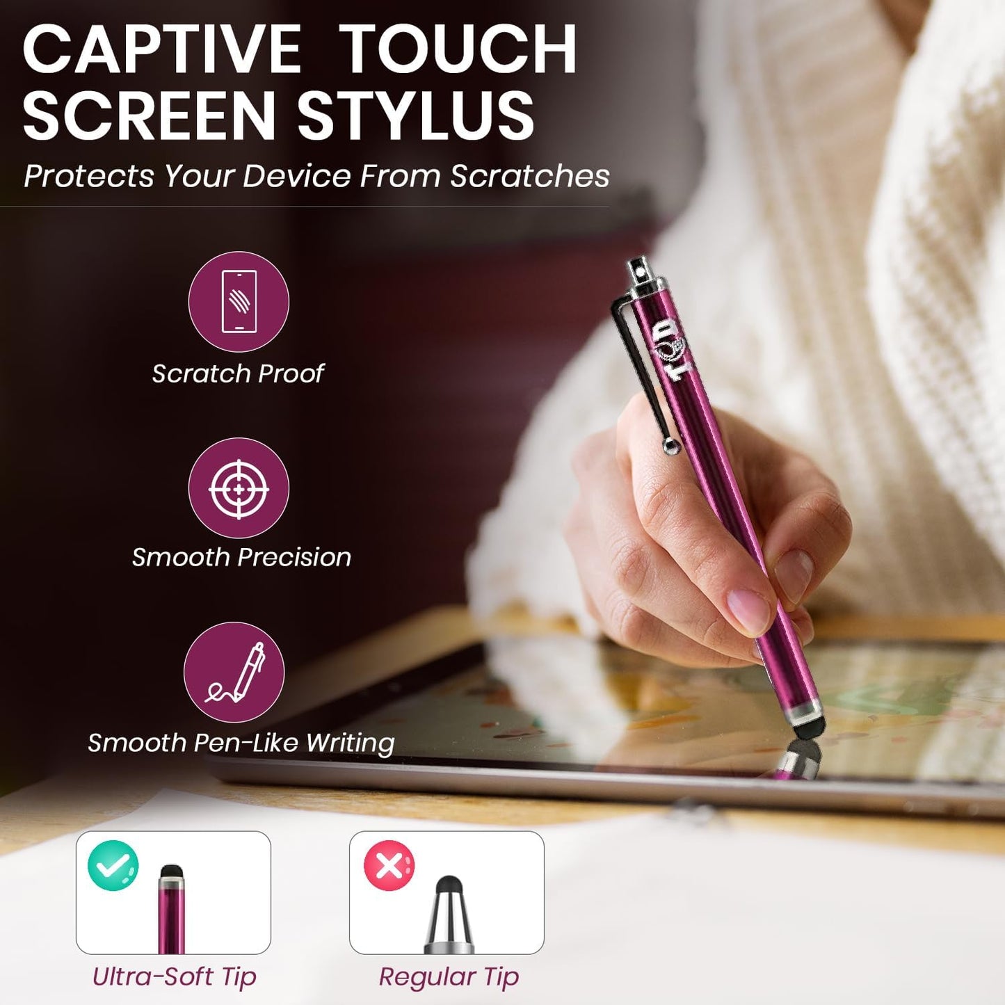 TCD 10 Pack Stylus Pen for Touch Screen, Universal Capacitive Digital Stylus Pen for iPad, iPhone, Tablet, Laptop – Premium Thick Styluses for All Touchscreen Devices with Rubber Tip, Hot Pink