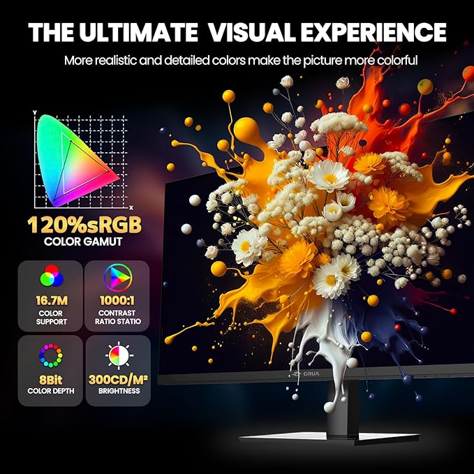 CRUA 27'' Gaming Monitor 360HZ 2k 1440P 120%sRGB IPS Computer Display Screen, Height/Pivot/Swivel/Tilt Adjustable Vertical Monitor Support FreeSync,Built in Speaker, DP1.4 & HDMI2.1, Wall Mount-Black