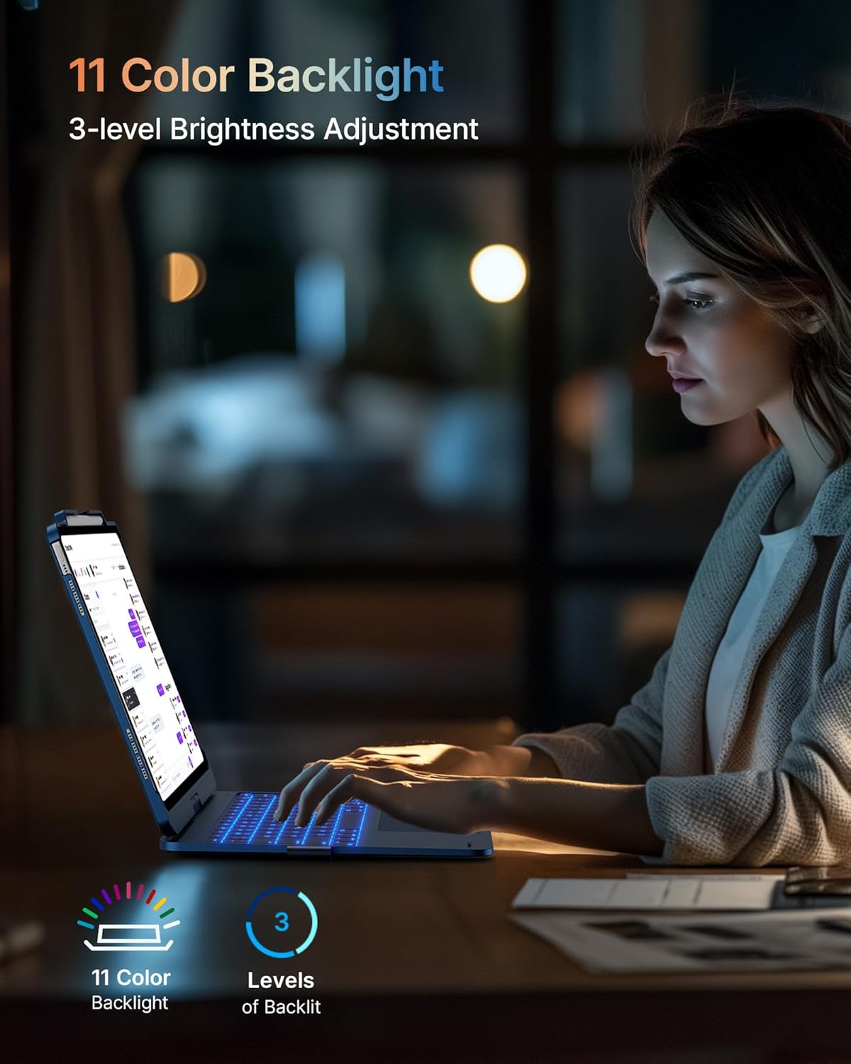 typecase Touch Case with Keyboard for iPad Pro 13-inch(M4, 2024), iPad Air 13-inch(M3, 2025/M2, 2024) & iPad Pro 12.9(6th/5th/4th/3rd Gen), Trackpad, 360° Rotatable, 11-Colors Backlit, Lake Blue