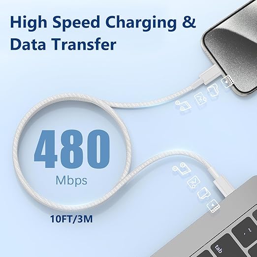 iPhone 16 15 Charger Fast Charging,2Pack 10FT Extra Long USB C to C Fast Charging Cord Woven Cable 20W USB C Charger Block for iPhone 16 Pro Max/16 Plus/iPhone 15/15 Pro Max/iPad Pro/Air/Mini/AirPods