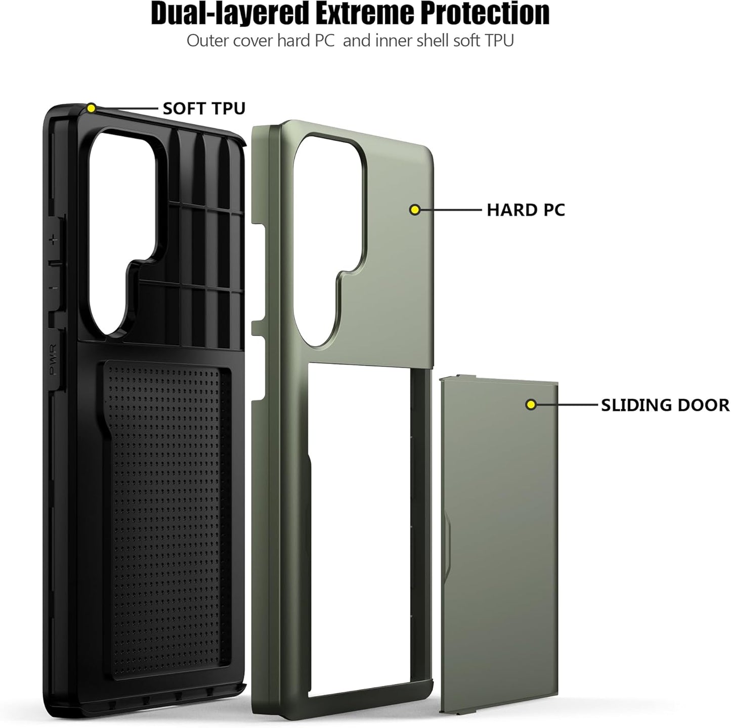 Nvollnoe for Samsung S25 Ultra Case with Card Holder Dual Layer Heavy Duty Protective Case Hidden Card Slot Slim Wallet Case for Samsung S25 Ultra 6.9''(Green)