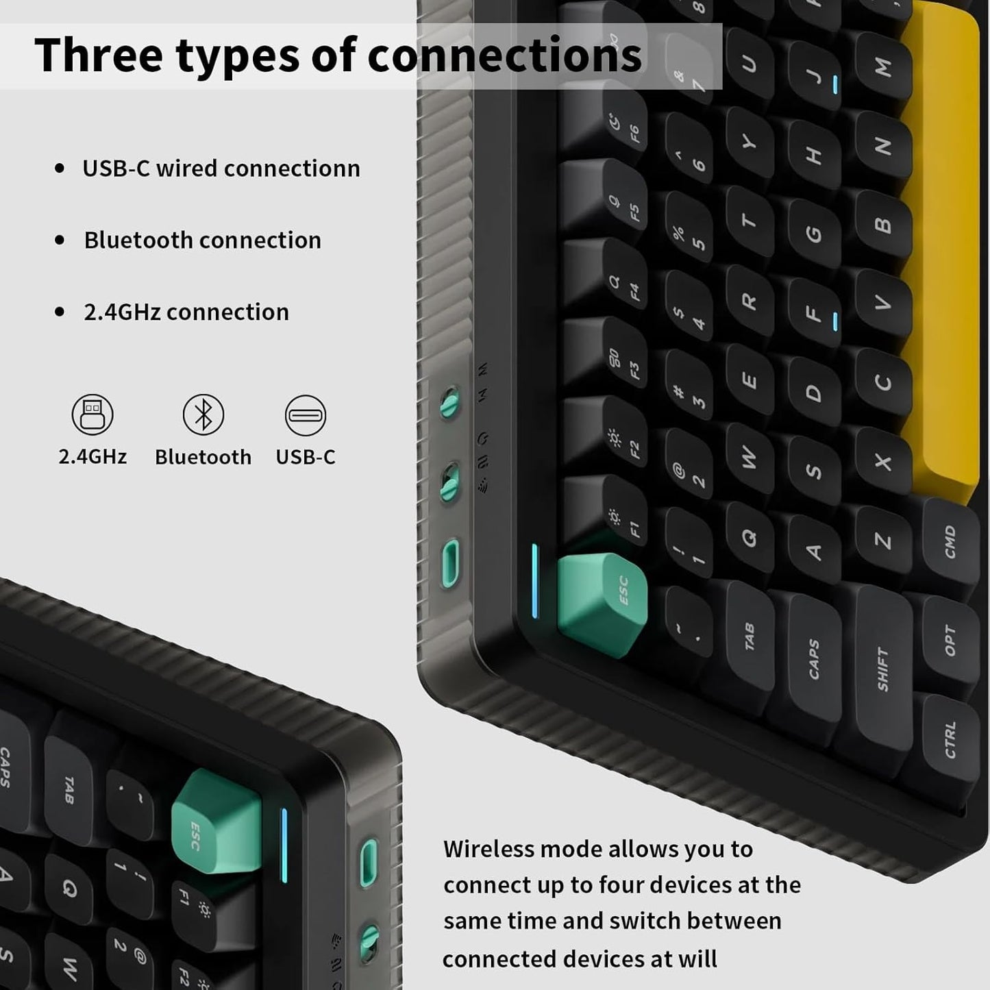 nuphy Halo75 V2 Mechancial Gaming Kyeboard,75% Wireless Hot Swappable Bluetooth Keyboard,83 Kyes RGB Backlit Keyboard,Support Bluetooth/2.4GHz/USB-C-Black Silent Red Clear-Top Switch