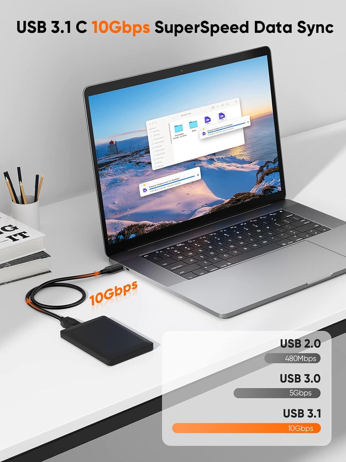 CableCreation 1FT*3 USB C to Micro B Cable,10Gbps Speed External Hard Drive Braided,USB 3.1 Type C to Micro B Work for iPhone 15/16,Seagate WD Westgate My Passport,MacBook Pro, iPad/Tablet,Black