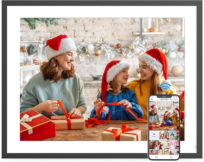 Large 32GB Digital Photo Frame - Dual-WiFi Smart Digital Photo Frame IPS Touch Display, 17-inch Electronic Digital Photo Frame, Auto-Rotate, Easy to Share Photo Video via App Email, Mom
