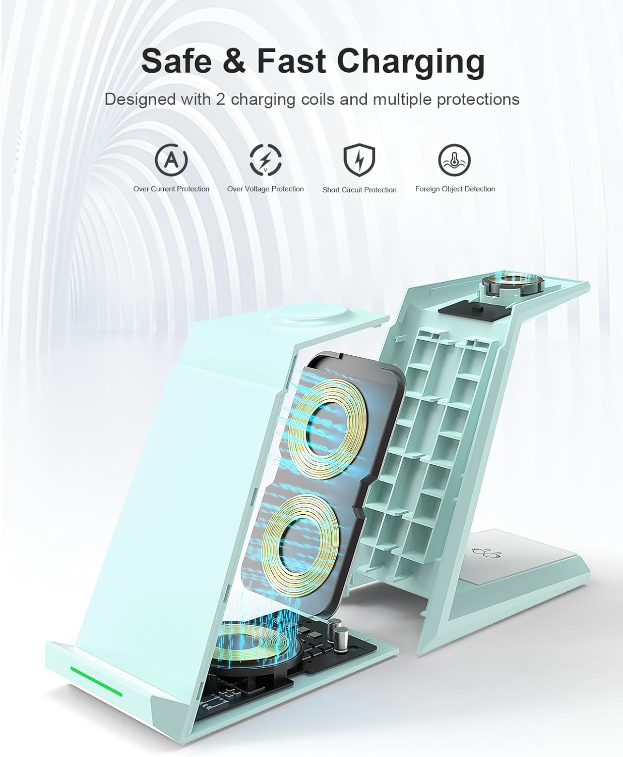 Wireless Charging Station for iPhone - ADADPU 3 in 1 Charger Stand for iPhone 16 15 14 13 12 11 Pro Max XR XS 8 Plus, Wireless Charging Dock for Apple Watch 9/8/7/SE/6/5/4/3/2, AirPods Pro/3/2 (Green)