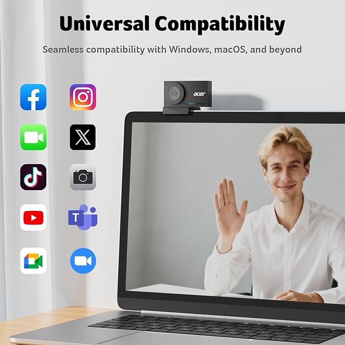 acer 4K Webcam for PC/Mac with All-Metal Unibody Sculpted, Sony 1/2" Sensor, PDAF, 2 Noise Reduction Mics, Privacy Cover, Lightweight, Fast Cooling, Streaming Camera for Live Meeting Commerce Gaming