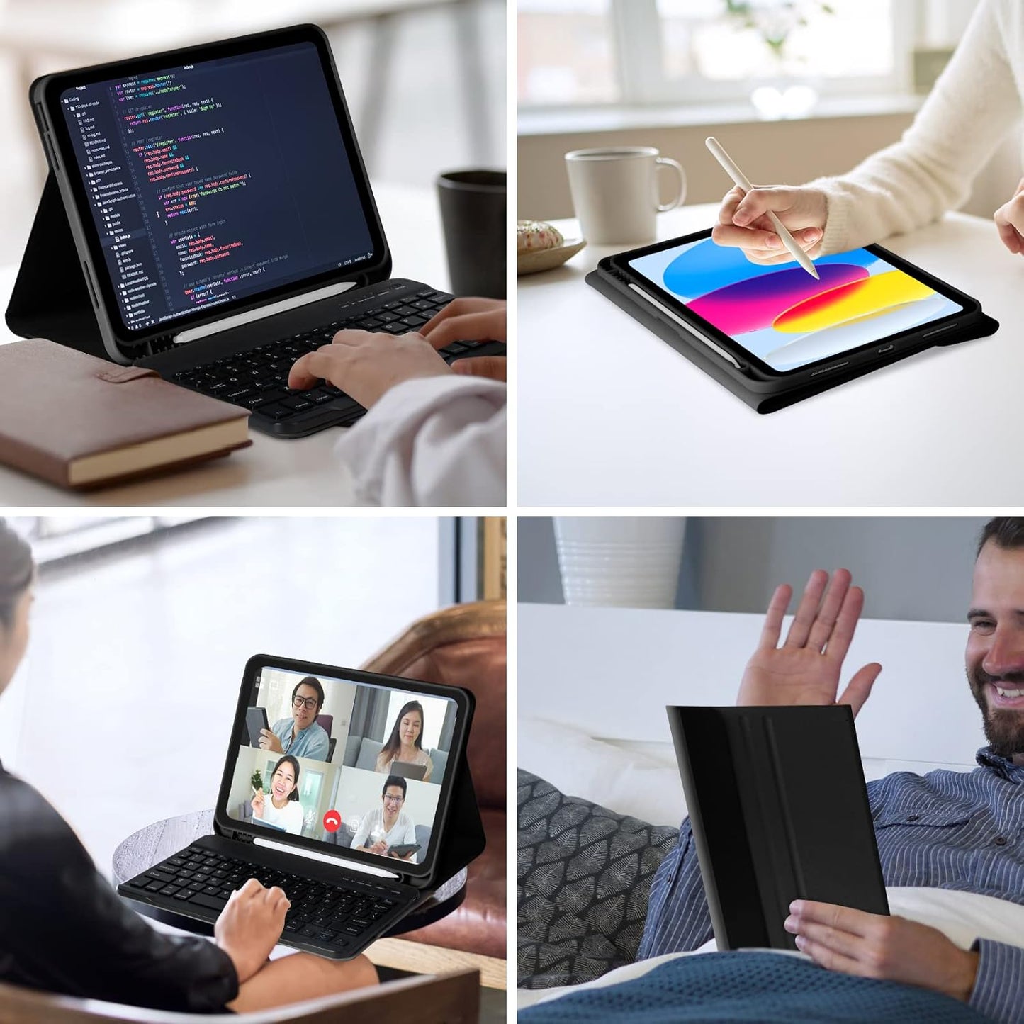 MMK for iPad 11th 10th Generation Case with Keyboard (2022, 10.9"), Wireless Detachable Keyboard, Pencil Holder for iPad 11 inch (A16 2025), 10th Gen (10.9 Inch 2022) Black
