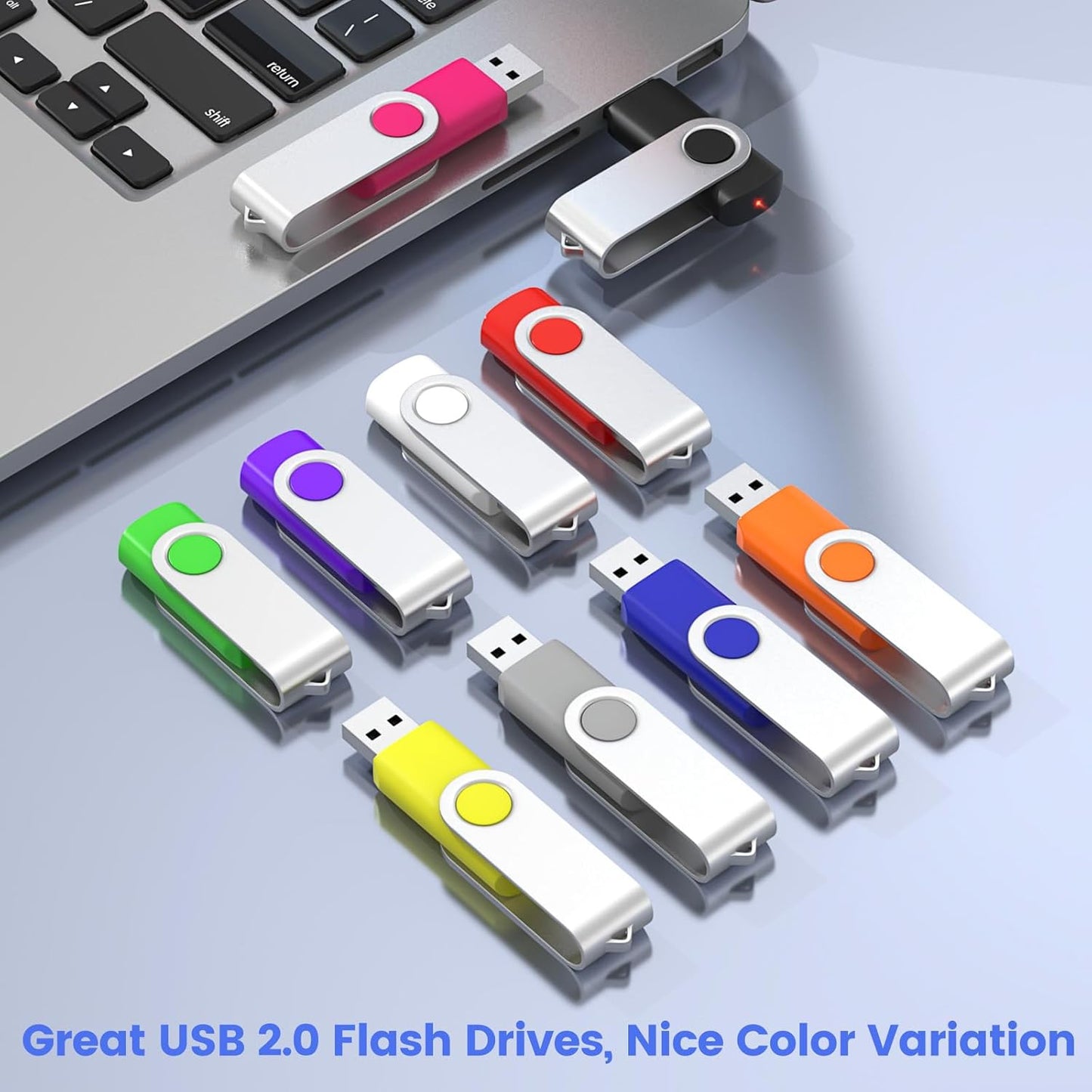(Not 128GB) ABLAZE 128MB Flash Drive 10 Pack, USB 2.0 Memory Stick with Lanyards Swivel Thumb Drives Bulk 128MB Pendrive U Disk for Data Storage (Mixcolors)