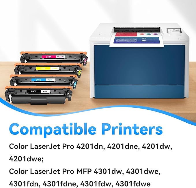 210X Toner Cartridges 4 Pack Compatible for hp 210X Toner cartridges for HP Color LaserJet Pro MFP 4301fdw 4201dw 4201dn 4301fdn 4201dne 4201dwe 4301dw Printer(Black/Cyan/Yellow/Magenta)