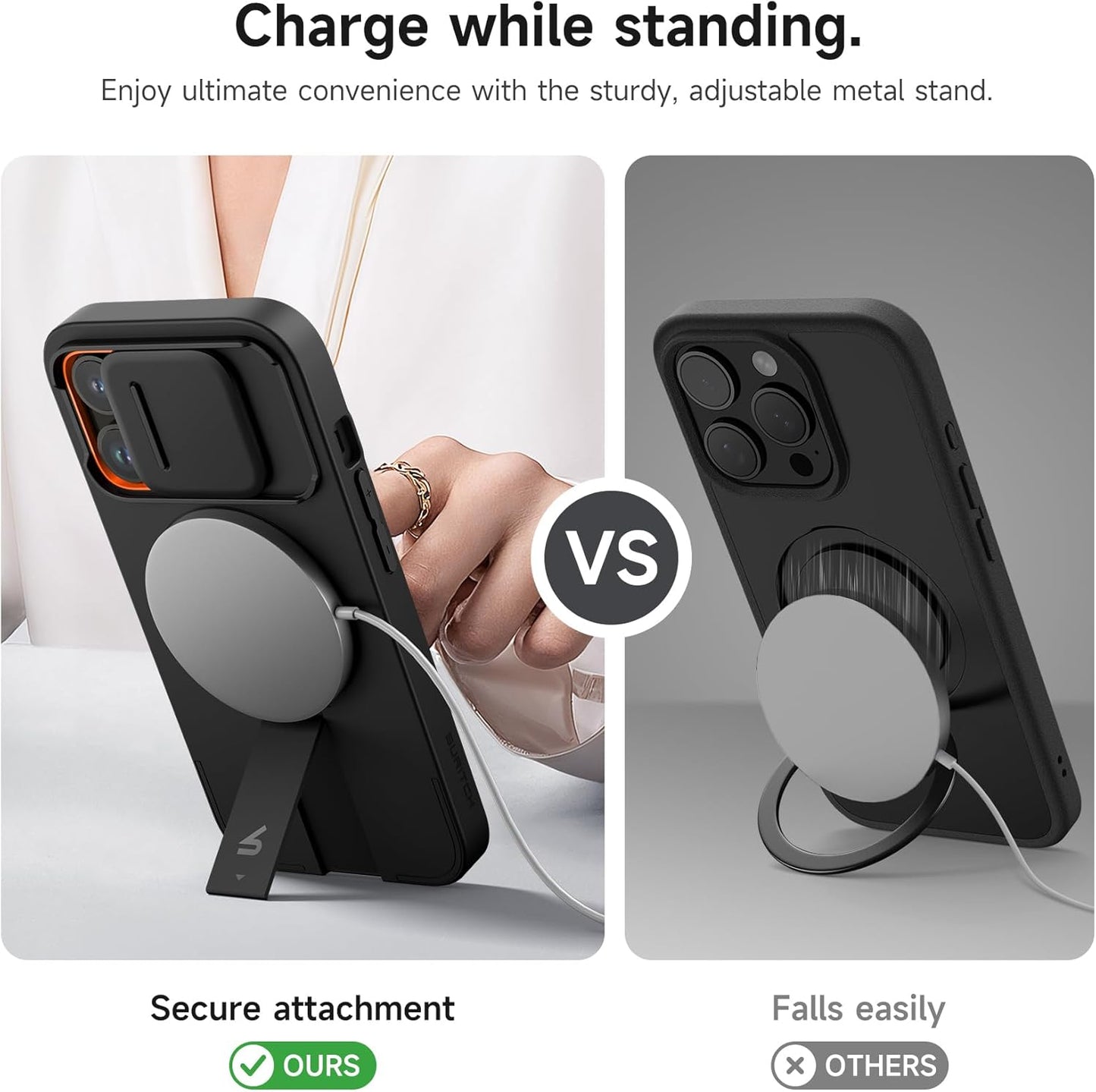 SURITCH for iPhone 13 Pro Case with Magnetic Camera Slide Cover and Adjustable Kickstand, Compatible with MagSafe, Shockproof Bumper Case Slim Protective Cover for iPhone 13 Pro 6.1 Inch, Black