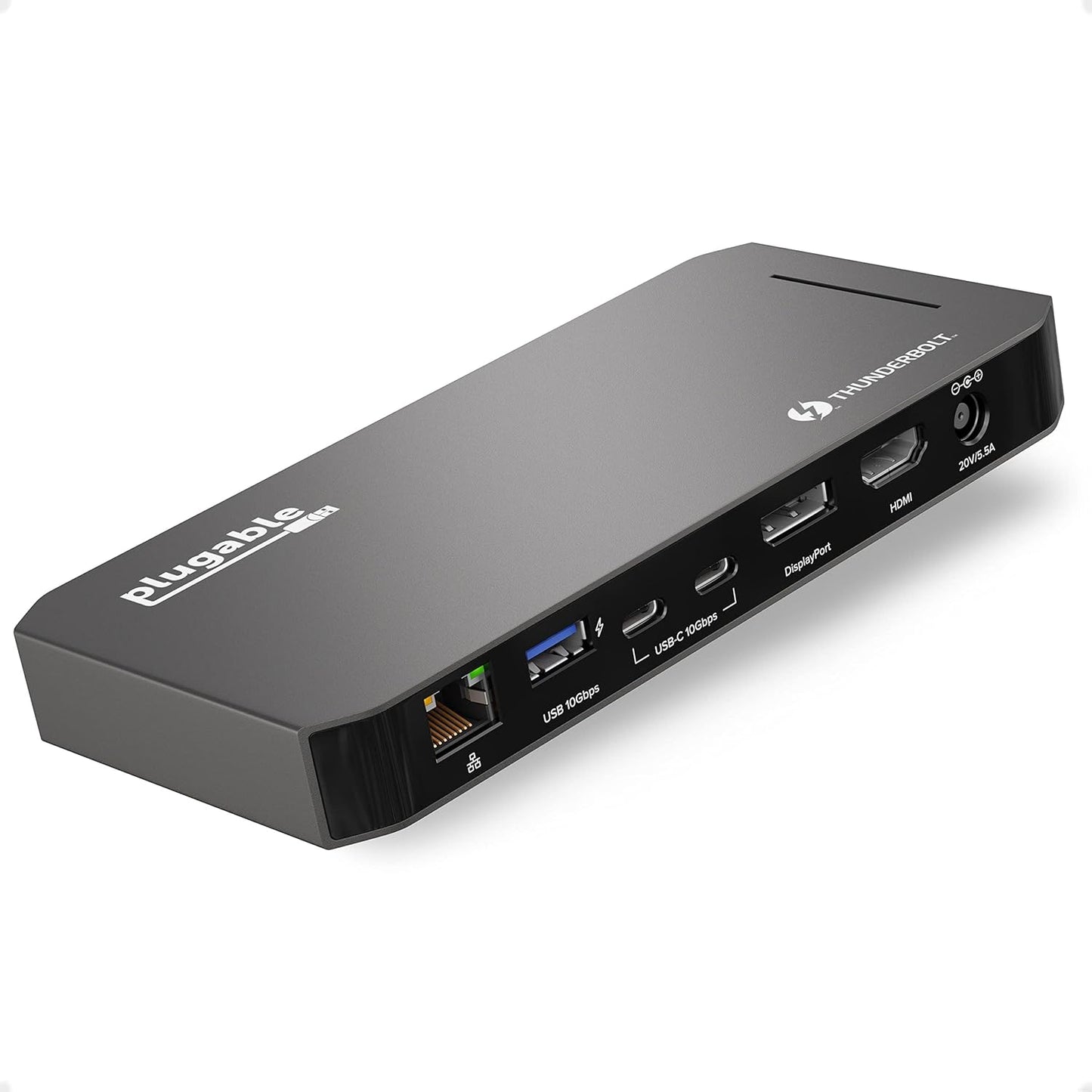 Plugable Thunderbolt Dock, 40Gbps with 100W Laptop Charging, Compatible with macOS, Windows, Dual HDMI Docking Station with DisplayPort - Dual Monitor, 2X USB-C, 3X USB 3, Gigabit Ethernet, Audio Jack