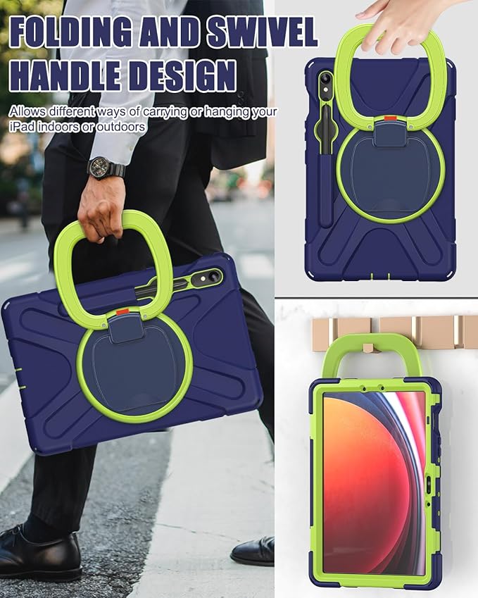 BRAECN Kids Case for Galaxy Tab S10 Lite/S10 FE 2025 & S9 FE/S9/S8/S7 10.9"/11" SM-X400/X520/X510/X710 | Heavy Duty Protective Silicone Cover with S Pen Holder, Kickstand & Shoulder Strap, Navy Green