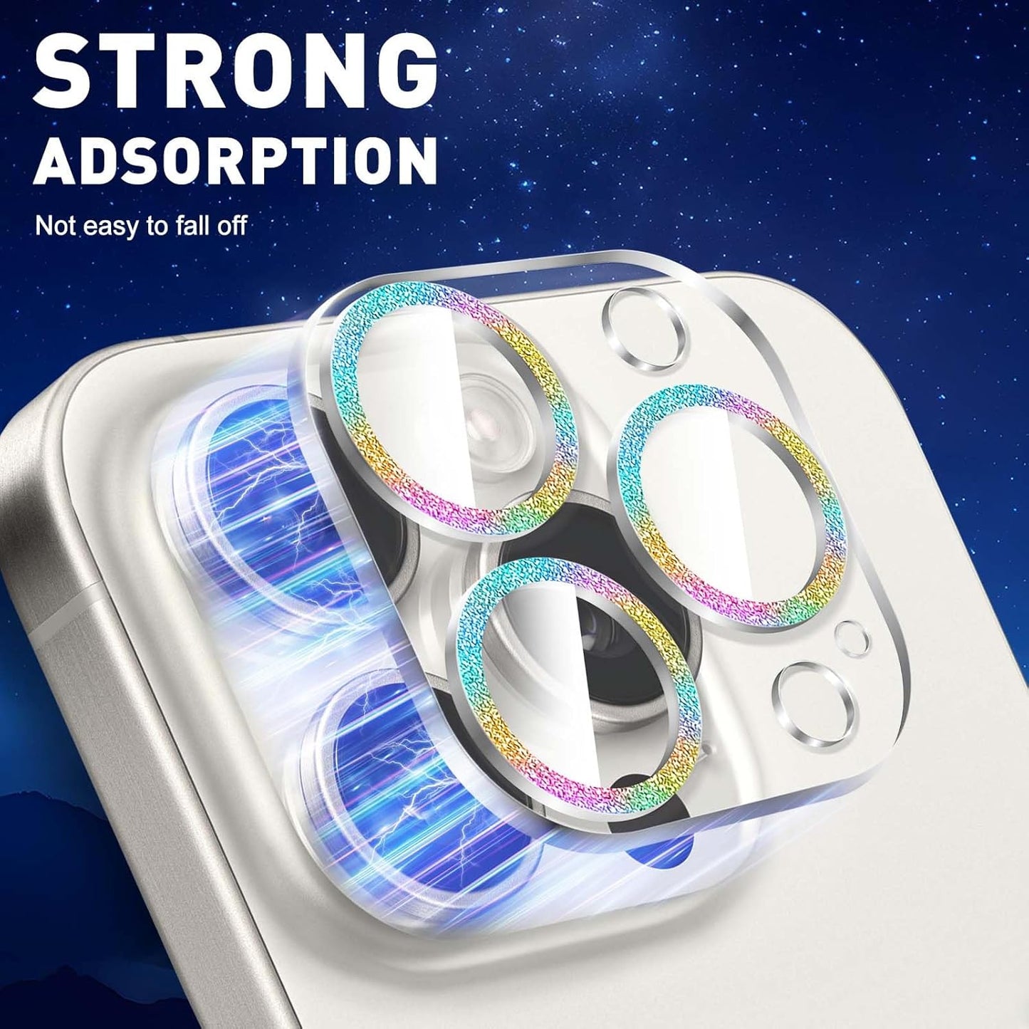LucBuy 3PCS Sparkling Camera Lens Protector for iPhone 16 Pro/iPhone 16 Pro Max, Full Clear Acrylic Cover with Shiny Colorful Glitter Designed Decoration Back Camera Protector