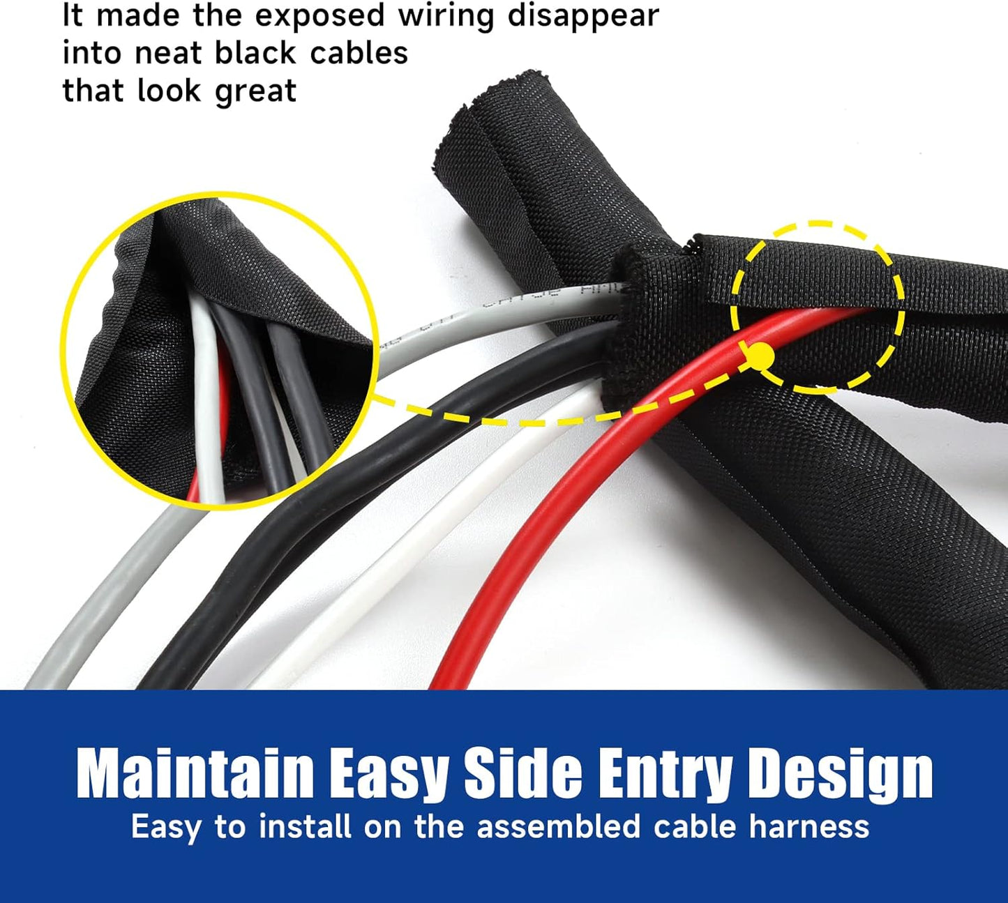 Wire-Loom-Tubing Black Self Wrapping Sleeving Cord Management Protector Coverage for Cables/Wires Harness/Hose/Pip (1/4" - 54 Feet)