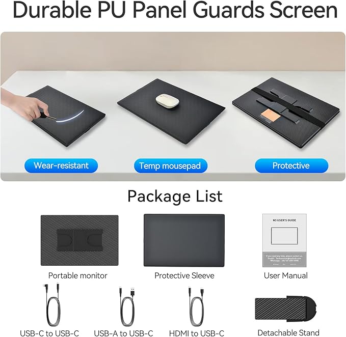 16" 2.5K Portable Monitor - QHD Laptop Screen Extender 100% sRGB Wide Color HDMI/USB C/USB A Travel External Display Stand Gaming Monitor for PC Windows MAC Computer Switch Phone Xbox PS4/5