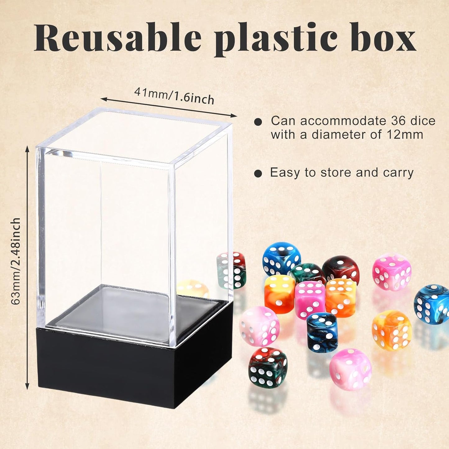 144 Pieces 12mm 6 Sided Mini Dice Set for School Classroom Table Games D6 Game Standard Dice with Portable Plastic Box for Teaching Math Learning