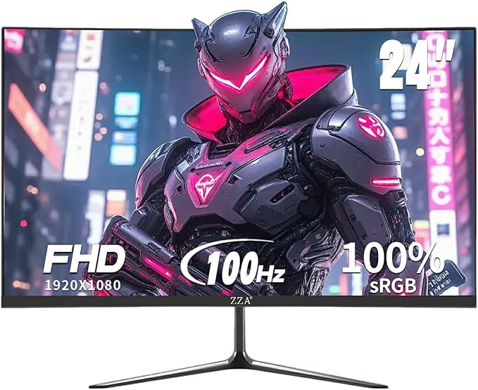 ZZA 24 Inch Monitor100HZ,1080p,Gaming Monitor Curved 2800R,VA 120% sRGB,FreeSync,Frameless Full on Three Sides Blue Light Filter,HDMI & VGA Ports,Computer Monitor for Home Office and Dormitory