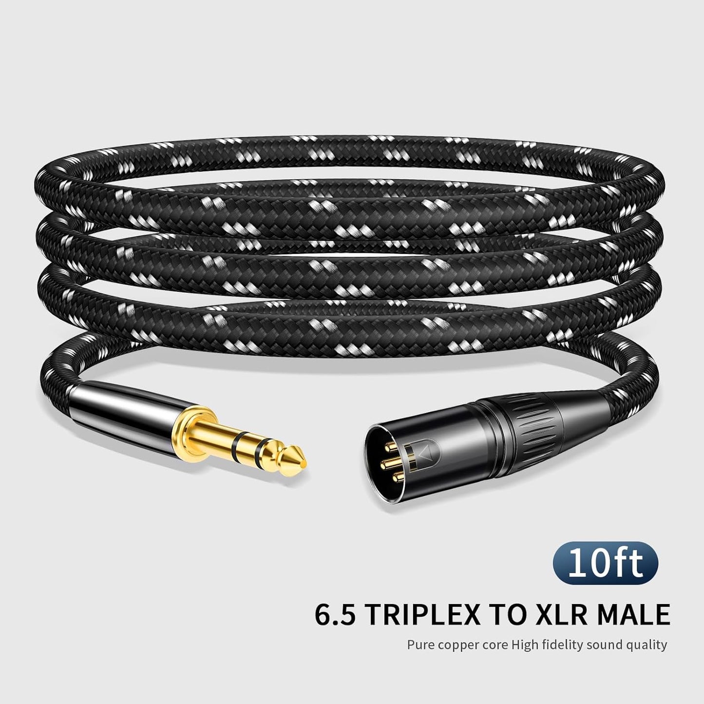 Kumiho XLR Male to 1/4 Inch 6.35mm TRS Stereo Cable Hi-Fi Balanced Bi-Shielded Interconnect Patch Cables for Microphones, Amplifiers, Mixers, Speakers 10FT