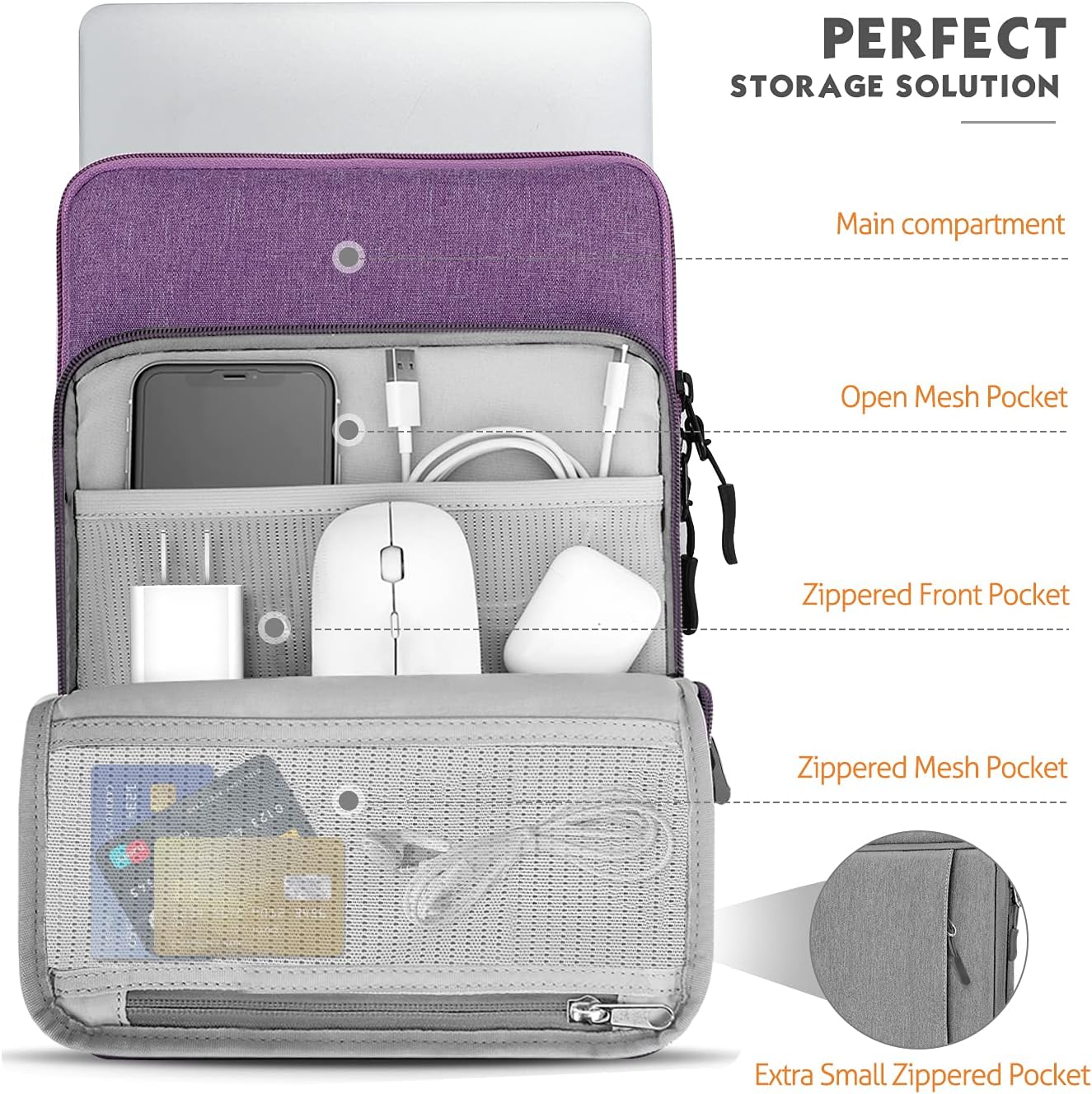 MoKo Laptop Sleeve Bag for 13.3-14 Inch, Notebook Carrying Case with Pocket Fits New MacBook Pro M3/M2 14" /13" M2/M1 Pro/M1 Max 14.2 2023-2021/Air 13.6" M2 2022, Surface Pro 9/8 13", Purple