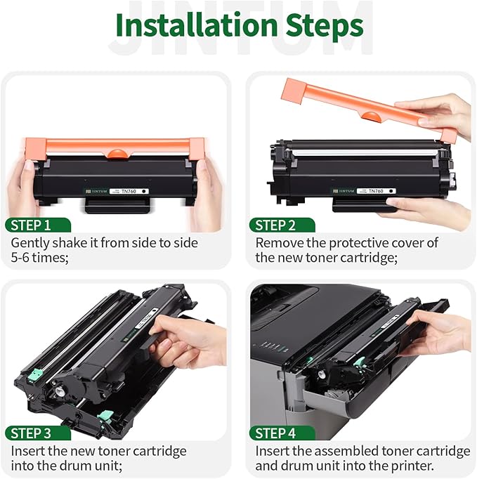 JINTUM TN760 Compatible Toner Cartridge Replacement for Brother TN-760 TN730 TN-730 High Yield for MFC-l2710DW HL-L2390DW MFC-l2690DW MFC-l2717DW DCP-L2550DW MFC-L2750DW HL-L2395DW (4 Black)