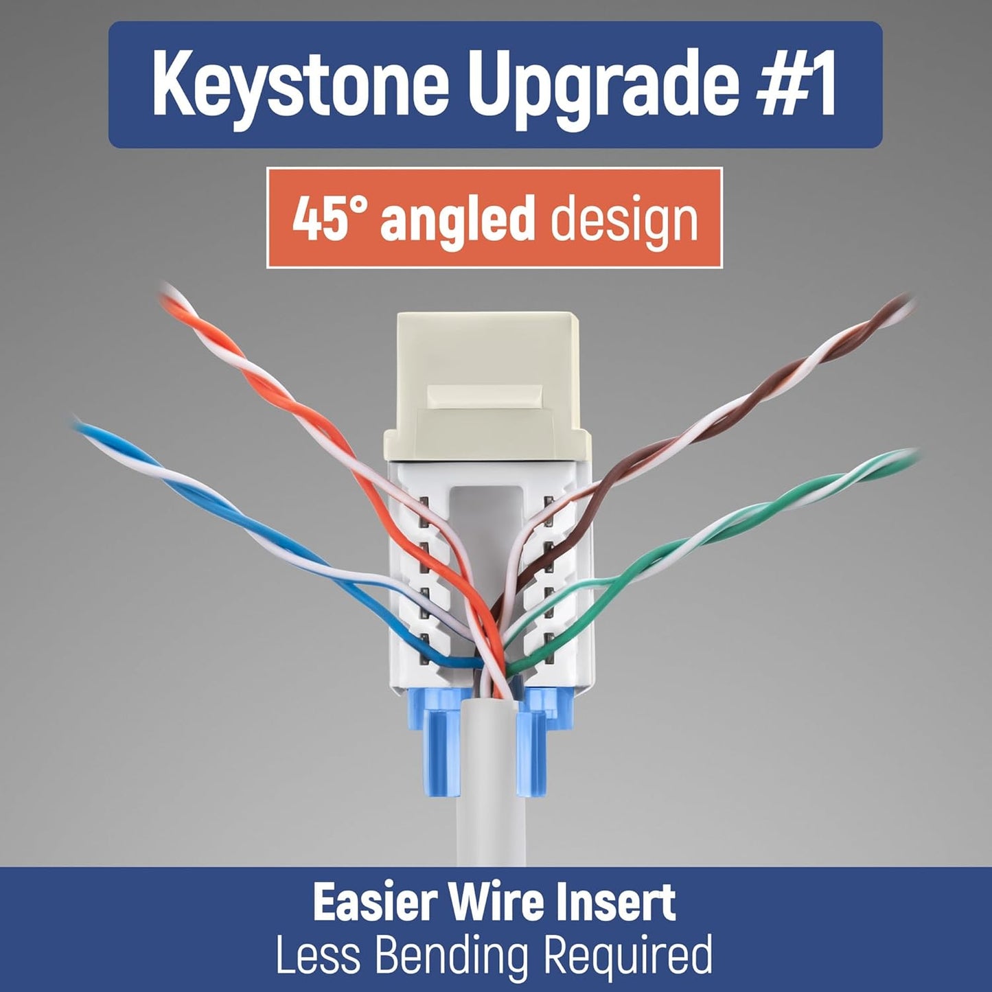 Everest 45° Angled RJ45 Cat5e Keystone Jacks 10-Pack in Ivory - Slim Profile Female RJ45 Connectors - Cat 5e Keystone Jack - Compatible with 45° Angled Speed Termination Tool - 45Term (B0BL3GS7ZY)