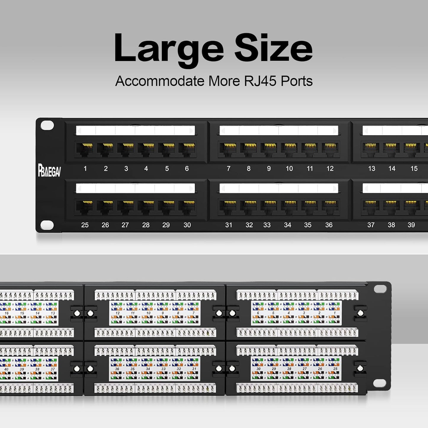 Patch Panel 48 Port Cat6A 【EC Listed】 2U Network Patch Panel Rackmount 19 inch RJ45 Patch Panel for 10 Gigabit Network, 110 or Krone Impact Tools Compatible Without Cable Management (Cat6A)