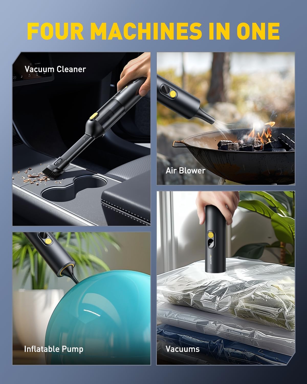 AUXITO Car Vacuum Portable Cordless 14000Pa Suction, Handheld Vacuum Blow & Suction 2 in 1, Small Vacuum Cleaner Hand Held Vacuum for Car, Home, Pet, Office (Black)