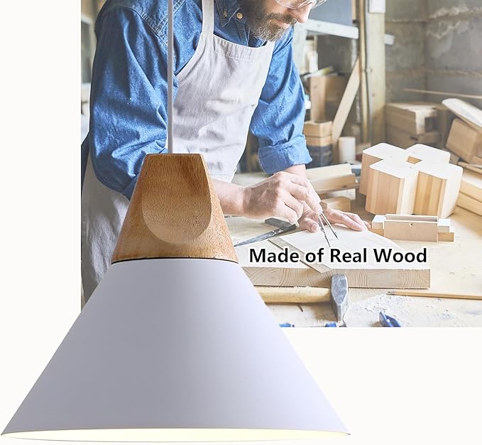 Modern Pendant Lights Kitchen Island,Solid Wood Matte White Ceiling Hanging Lamp,Pendant Lighting for Dining Room Coffee Bar (White-2 Pack)