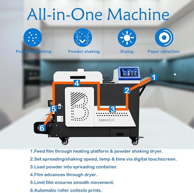 Lancelot Auto-Maintenance A3 M1630 Pro DTF Printer Bundle:All-in-One Automatic T-Shirt Printing System with Powder Shaker & Heater Dryer,T Shirt Making Machine,Ideal for Small Business & Startups