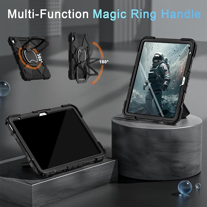 Case for iPad (A16) 11th/10th Generation 2025/2022,360° Rotating Stand iPad Case 10th Generation with Screen Protector Pencil Holder,Heavy Duty Shockproof i Pad 11.0/10.9 Inch Cover,Black