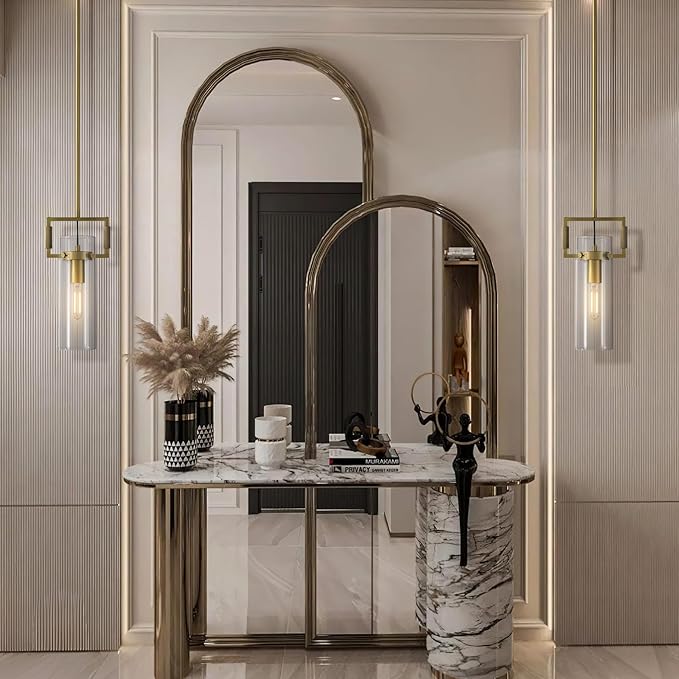 Brass Pendant Lights Kitchen Island, Modern Gold Pendant Lights,12Inch Glass Kitchen Pendant Lighting Over Island,Farmhouse Island Lights for Kitchen,Bathroom,Bedroom