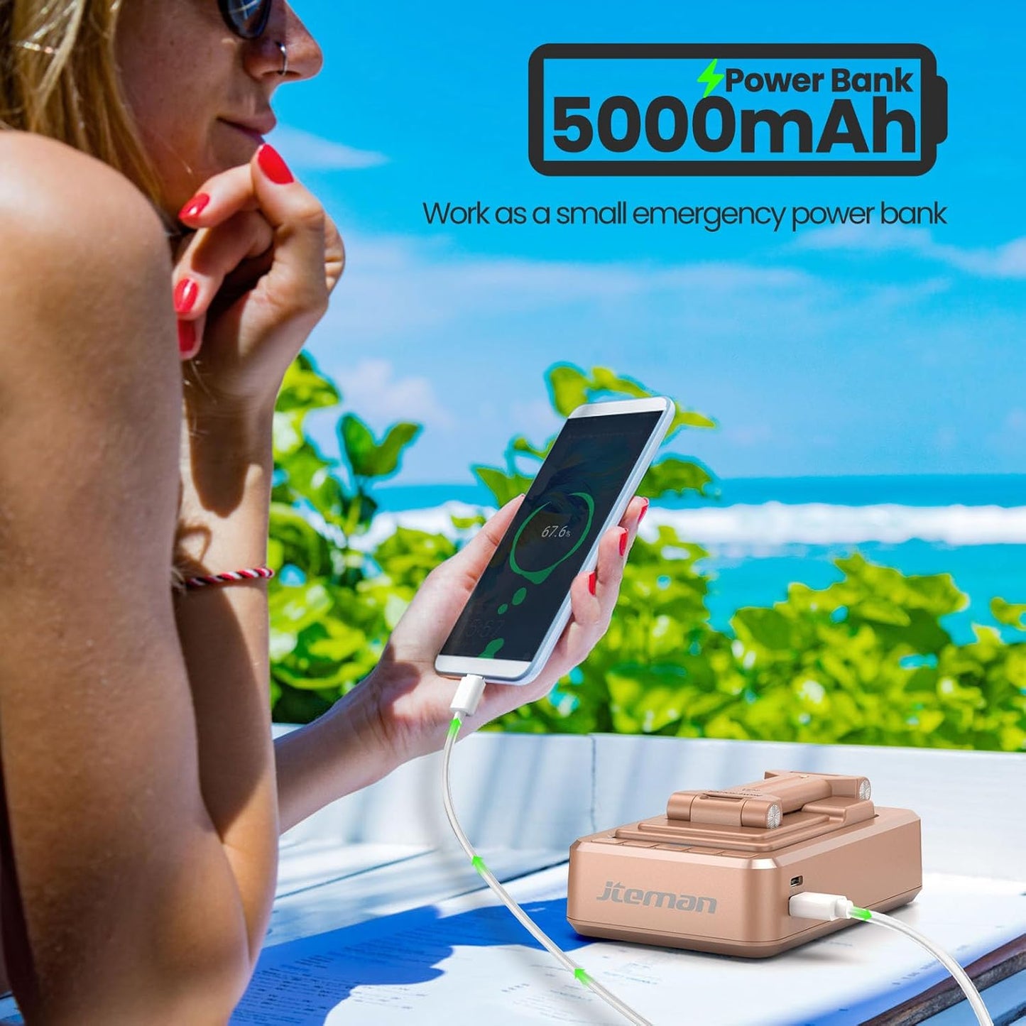 JTEMAN Cell Phone Stand with Bluetooth Speaker and Charging Function,Bluetooth Audio Power Bank Bracket,Birthday Gifts for Men Women,Kitchen Gadgets for Most Phones and Tablets-Rose Gold