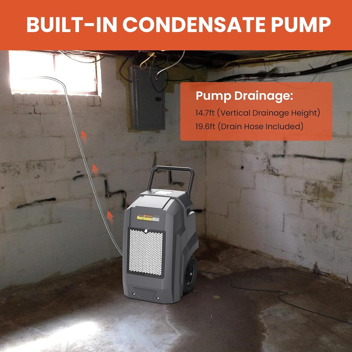 Abestorm Commercial Dehumidifier with Pump Drain Hose, 180 Pints Large Capacity Industrial Dehumidifier for Basements, Garages, Job Sites, 5 Years Limited Warranty, Grey