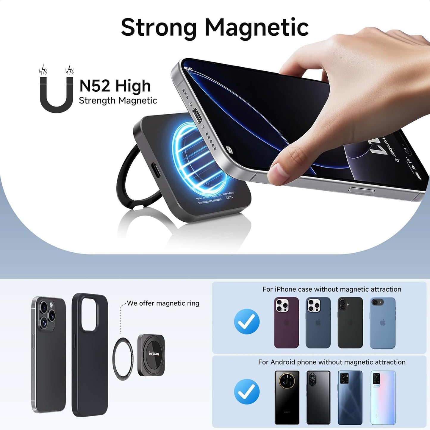 fanxiang 500GB Magnetic Portable SSD with 360° Rotating Stand, Up to 2000MB/s, USB-C 3.2 Gen 2x2 External Solid State Drive,Compatible with iPhone 15/16, Android,Mac, PC, and Tablets