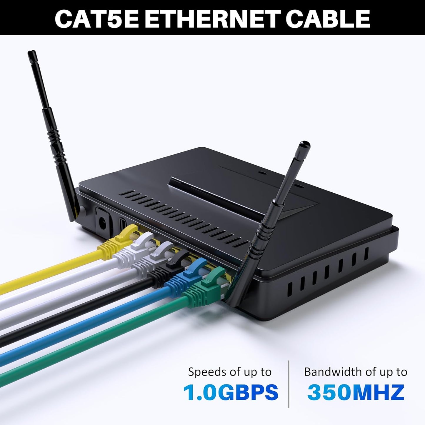 Cat5e Ethernet Cable 125 FT, Long Cat 5e Internet Cable, Yellow Snagless Patch Cord, Flexible, Network, LAN, PoE, Standard RJ45 Connector for PC, Server, Router, Modem, TV, PS5 - with 15 Cable Ties