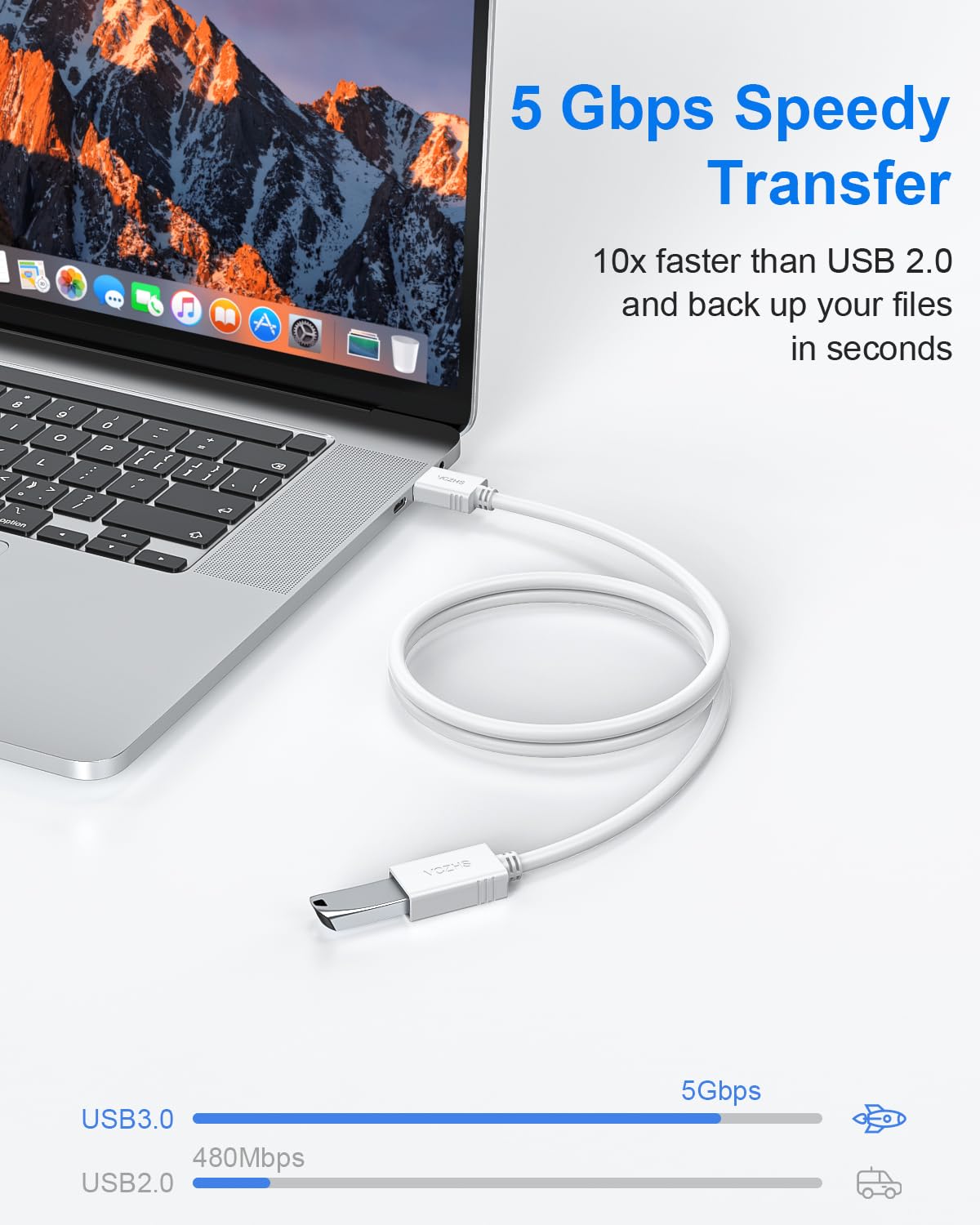 VCZHS Tech USB Extension Cable White 6.6ft, USB 3.0 Extender for High-Speed Data Transfer & Fast Charging, Durable & Flexible for Mouse, Keyboard, Printer, Flash Drive, Webcam, and More