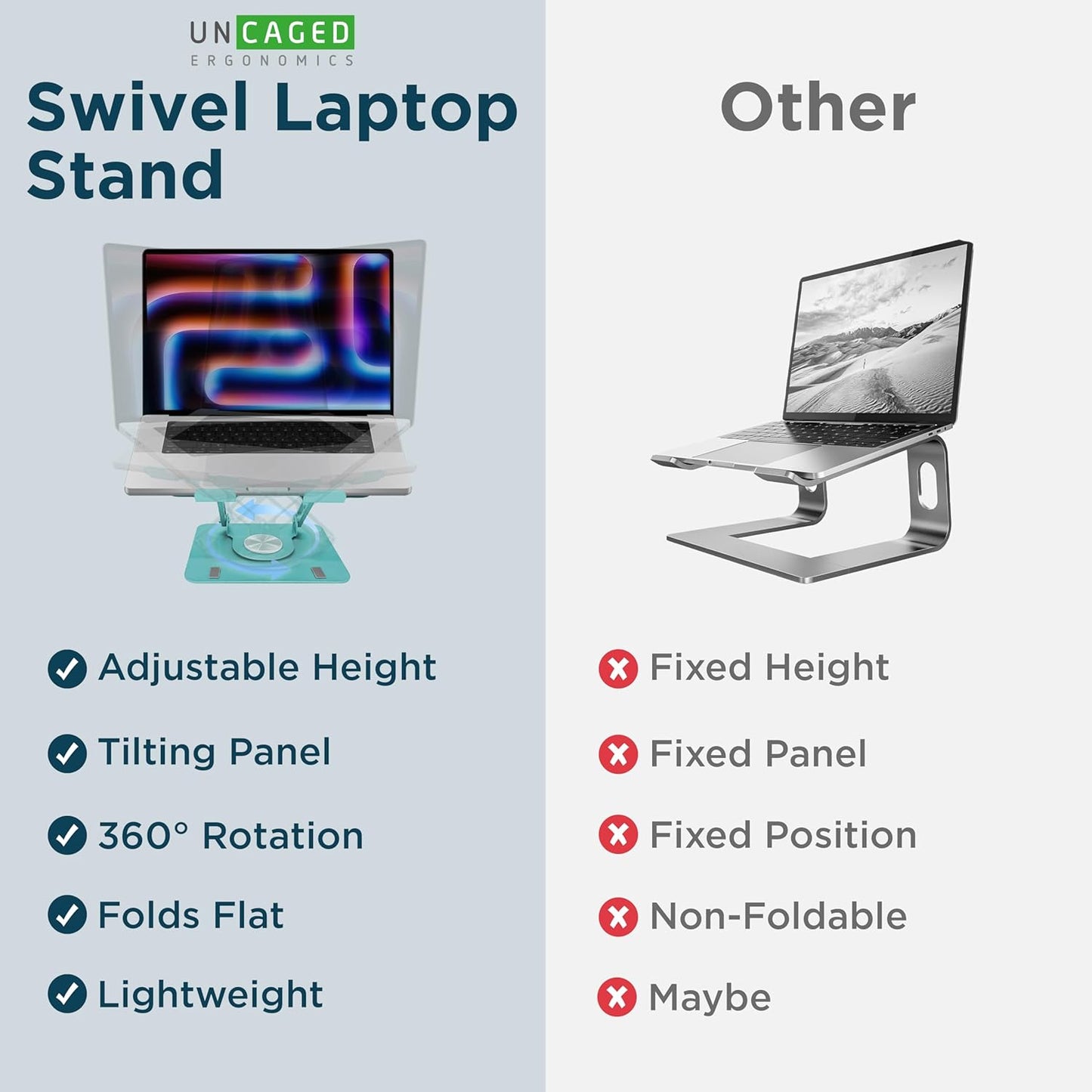 Uncaged Ergonomics Swivel Laptop Stand for Desk, Adjustable Computer iPad Stand for Desk w/ 360 Rotation, Portable Laptop Holder for Home Office Ergonomic Supplies (Ocean Blue)