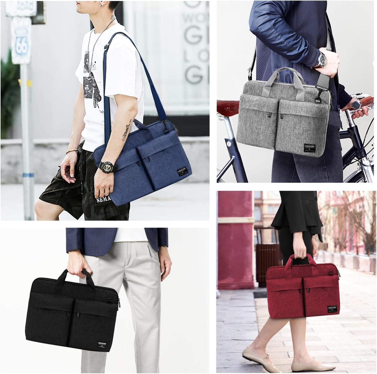 KINGSLONG 14 inch Laptop Bag with Shoulder Strap, Messenger Bag,Slim Computer Carrying Case Notebook Handbag for Men Women Fit for Acer Asus Lenovo HP Toshiba, Gray