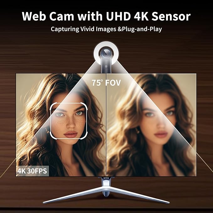 4K Webcam with Light, Web Cam with Speaker, Dual Noise Reduction Plug and Play, Web Camera for Desktop Computer, Auto-Focus, Privacy Protection, Webcam for PC Zoom Skype