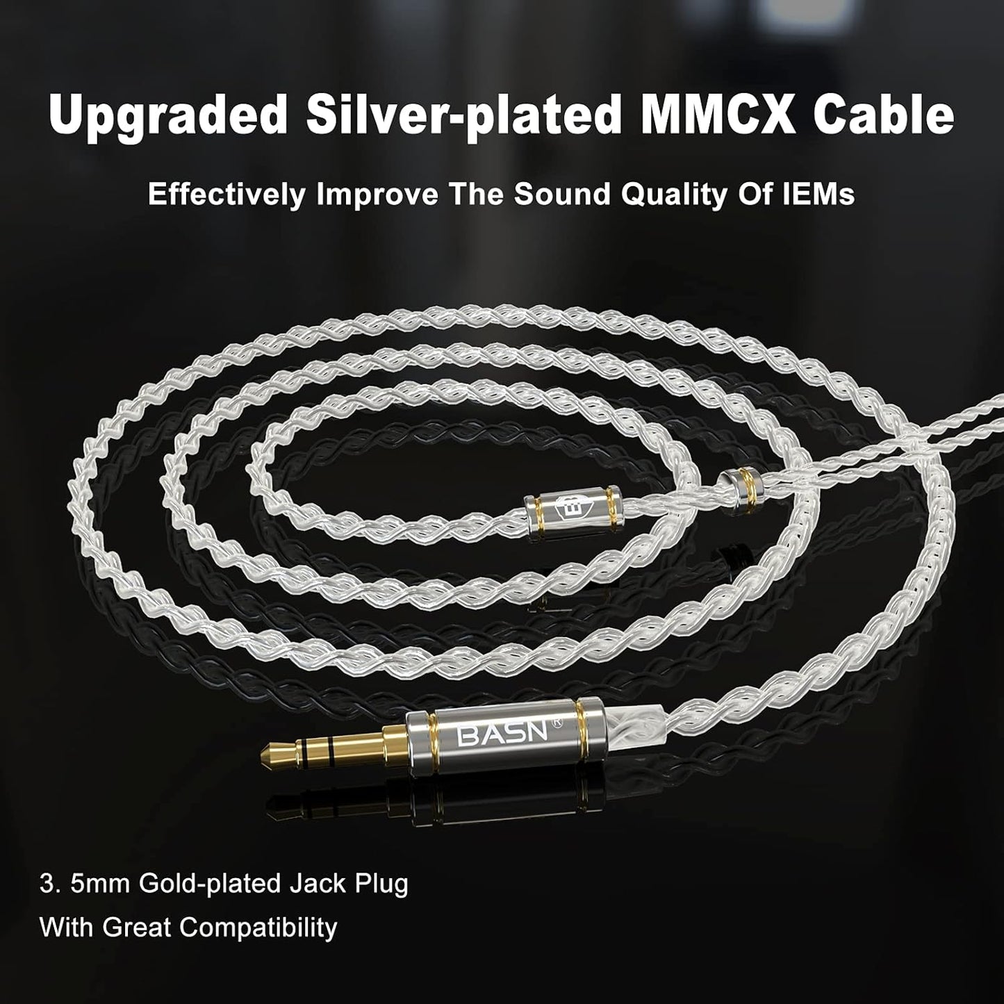 BASN MMCX Triple Driver in-Ear Monitors with Rich Bass, HiFi Stereo IEM Earphones with Upgraded Detachable Cables for Audiophiles Musicians (Porcelain White)
