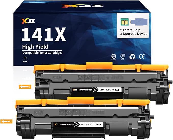 XJI 141X(with Chip) 2 Pack High Yield Compatible Toner Cartridges Replacement for HP 141 X A W1410X W1410A 141A Ink, for Laser Jet M110w MFP M139w M140w Printer Black