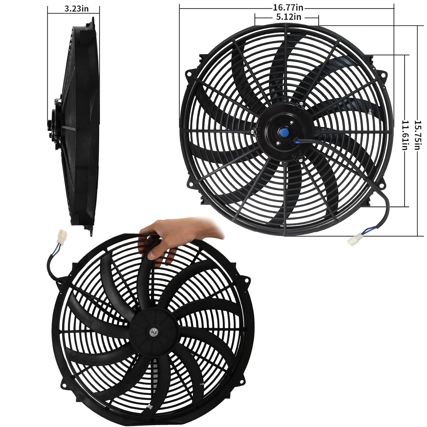 MuHize 16 Inch Universal Radiator Cooling Fan Kit - 12V 120W High Performance Push/Pull Electric Fan with Mounting Hardware, Fits Car/SUV/Light Truck Engine Cooling System